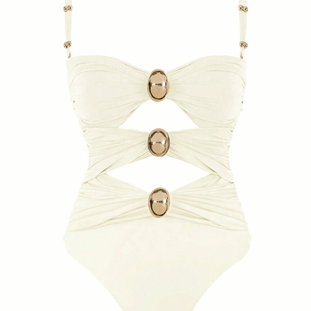 White Sexy Women's Hollow Out Solid Color Daily One-Piece Swimsuit